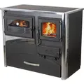 Produktbild: EEK A Kaminofen mit Backfach und Herdplatte ABC Concept 2 Air Links Mehrfachbelegung Holzofen 11,6 kW Kamin Ofen Holz Werkstattofen Schwedenofen H... - Schwarz/Silber