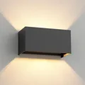 Produktbild: ledscom.de Wandleuchte CUBEL für außen, anthrazit, IP65, Up & Downlight, rechteckig, inkl. 2 LED Lampen, je 4,1 W, 501lm, warmweiß