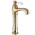 Produktbild: PaulGurkes Nostalgie Armatur Gold Lang für Aufsatzwaschbecken Wasserhahn Retro Waschschalenarmatur Waschtischarmatur groß hoch Landhausstil Vintage