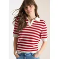 Produktbild: Kurzarmpullover CECIL, Damen, Gr. XXL (46), glazed apple rot, Strick, Obermaterial: 100% Baumwolle, gestreift, regular fit normal, V-Ausschnitt, Rippbündchen, Pullover, in Mesh-Qualität