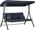 Produktbild: Outsunny Hollywoodschaukel 3-Sitzer, Schaukelbank mit Verstellbarem Sonnendach, Gartenschaukel mit Kissen, bis 270 kg Belastbar, Metall, Texteline, Dunkelblau, 198 x 118 x 168 cm