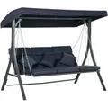 Produktbild: Hollywoodschaukel 3-sitzer, Schaukelbank Mit Verstellbarem Sonnendach, Gartenschaukel Mit Kissen, Bis 270 Kg Belastbar, Metall, Texteline, Dunkelblau, 198 X 118 X 168 Cm - Outsunny