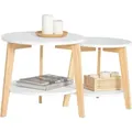 Produktbild: Sobuy - FBT75-W 2er Set Beistelltisch mit runden Ablagen Couchtisch Sofatisch Kaffeetisch Wohnzimmertisch Kautschukholz Weiß/Natur
