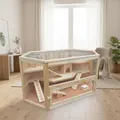 Produktbild: Kleintierstall Holz sechseckig mit Draht & Plexiglas, mehrere Ebenen & Haus