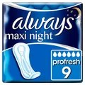 Produktbild: Always Maxi Night Binden, 9 Stück, 1E+1 gramm, Stark, Einweg, Duftfrei, Baumwolle