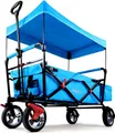 Produktbild: FUXTEC Bollerwagen Türkis FX-CT500 - mit Sonnendach | bis 75Kg | Klappbar | Feststellremse | inkl. Hecktasche| gummi Profil Räder | 128cm x60cm x102cm Türkis