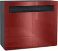 Produktbild: Vladon Kommode Valencia, Germany, Sideboard mit 2 Türen und 1 offenem Fach, Schwarz matt/Bordeaux Hochglanz/Bordeaux Hochglanz (108 x 92 x 40 cm)