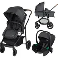 Produktbild: Bebeconfort Haze Trio, Kinderwagen 3-in-1 Komplettset, 0-4 Jahre, 2-in-1-Sitzeinheit, wendbarer & leichter Kinderwagen, Babyschale, Mineral Graphite - Dunkelgrau
