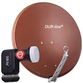 Produktbild: DUR-line 2 Teilnehmer Set - Qualitäts-Alu-Satelliten-Komplettanlage - Select 75cm/80cm Spiegel/Schüssel Rot + Twin LNB - für 2 Receiver/TV [Neuste Technik, DVB-S2, 4K, 3D]