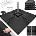 Produktbild: tillvex® Sonnenschirmständer Schwarz 90 Liter / 120 kg – 4-teilig für Ampelschirm inkl. Metallverbinder | Schirmgewicht befüllbar mit Wasser oder Sand | Schirmständer Ampelschirmständer wetterfest