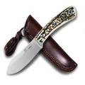 Produktbild: Joker Nessmuk CC136, mit 11,5 cm Hirschhorngriff, 10,5 cm Klinge, inkl. Lederscheide in dunkelbrauner Farbe. Messer von J. Sabater