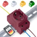 Produktbild: Schuko Steckdose [GS16] für Hutschiene 16A 230V 2P+E - Einbausteckdose für Verteilereinbau, Schaltschrank Zählerschrank Schutzkontaktsteckdose für 35mm DIN Trägerschienenmontage (Dunkelrot)