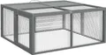 Produktbild: PawHut Kaninchenstall für Zwergkaninchen aus Holz, Klappbar Kleintierstall mit Freilaufgehege, Zwergkaninchenstall mit aufklappbarem Dach Griff für Meerschweinchen, Grau, 110 x 105 x 50 cm