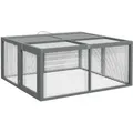 Produktbild: Pawhut Kaninchenstall Für Zwergkaninchen Aus Holz, Klappbar Kleintierstall Mit Freilaufgehege, Zwergkaninchenstall Mit Aufklappbarem Dach Griff Für Meerschweinchen, Grau, 110 X 105 X 50 Cm