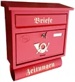 Produktbild: Großer Briefkasten/Postkasten XXL Rot matt mit Abnehmbarer Zeitungsrolle Flachdach Katalogeinwurf Zeitungsfach (Rot)