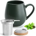 Produktbild: Happy Lemuro Teetasse mit Deckel und Sieb - 550 ml - Große Teetasse mit Sieb - XXL Tasse mit Deckel - Tee Tasse Groß - Tea Cup - Tee Zubehör - Tea Mug - Jumbotasse (Khaki)