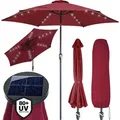 Produktbild: Sonnenschirm Led Beleuchtung Uv Schutz 80+ Solar Schutzhülle 270cm Groß Kurbel Knickbar Balkon Terrasse Gartenschirm Marktschirm Rot - Kingsleeve