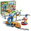 Produktbild: LEGO DUPLO Güterzug, „Push & Go“-Lok mit Lichtern und Geräuschen, Funktionssteinen und 2 Kranen, Spielzeug für Mädchen und Jungen ab 2 Jahren 10875