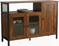 Produktbild: Relaxdays Küchenschrank mit Glastüren, HBT: 75 x 110 x 33 cm, 5 Fächer, Sideboard Küche, Industrial, dunkelbraun/schwarz