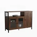Produktbild: Relaxdays Küchenschrank mit Glastüren, HBT: 75 x 110 x 33 cm, 5 Fächer, Sideboard Küche, Industrial, Dunkelbraun/schwarz
