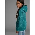 Produktbild: Kapuzensweatshirt KANGAROOS, Mädchen, Gr. 176/182, blau (petrol), angeraute Sweatware, Obermaterial: 60% Baumwolle, 40% Polyester, bedruckt, Basic hüftlang, Bündchen, Sweatshirts, Langarm, bedruckt, mit Kapuze, aus Baumwollmischung