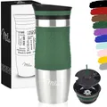 Produktbild: Milu Thermobecher Kaffee to go 370ml, 450ml Isolierbecher Kaffeebecher - 100% Auslaufsicher - Trinkbecher aus Edelstahl - Autobecher doppelwand Isolierung - Travel Mug (Olivgrün, 370ml)