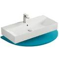 Produktbild: Aqua Bagno Wandwaschtisch 90 cm rechteckig Keramik Weiß Hochglanz, großer Waschplatz mit Hahnloch und Überlauf, modernes Design fürs Badezimmer, pflegeleicht und elegant