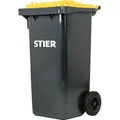 Produktbild: STIER 2-Rad-Müllgroßbehälter, Mülltonne, Volumen 120 Liter, Mülleimer, Tonne Grau, Deckel Gelb, Größe: 475 x 550 x 930 mm, Restmülltonne mi...