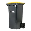 Produktbild: STIER 2-Rad-Müllgroßbehälter, Mülltonne, Volumen 120 Liter, Mülleimer, Tonne Grau, Deckel Gelb, Größe: 475 x 550 x 930 mm, Restmülltonne mit Rädern und Deckel