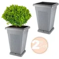 Produktbild: 2x Pflanzkübel Pyramide Pflanzkübel Groß Außen Blumenkübel Outdoor Pflanztopf Pflanzkasten Blumentopf mit Untersetzer Rechteckig 50 Grau