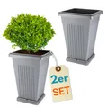 Produktbild: GarPet 2er Set Pflanzkübel Pyramide Pflanzkübel Groß Außen Blumenkübel Outdoor Pflanztopf Pflanzkasten Blumentopf mit Untersetzer Rechteckig 50 Grau