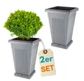 Produktbild: GarPet Pflanzkübel 2er Set Pflanz Kübel Pyramide Groß Außen Blumen Untersetzer 50 Grau