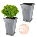 Produktbild: 2er Set Pflanz Kübel Pyramide Groß Außen Blumen Outdoor mit Untersetzer 50 Grau