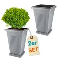 Produktbild: 2x Pflanz Kübel Pyramide Groß Außen Blumen Outdoor Topf mit Untersetzer 50 Grau