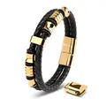 Produktbild: SERASAR Armband Gold Herren 17cm Männer Leder Armreif Lederband Herrenarmreif Armschmuck Schmuck Herrenschmuck Armkette Flecht Wickelarmband Kette Armbändchen
