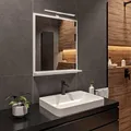 Produktbild: LED-Badspiegel mit Ablage 60x70 cm Weiß – Badezimmerspiegel Wandspiegel mit LED Lampe Gehäuse Schwarz