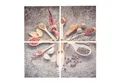 Produktbild: Levandeo® Wandbild, 4er Set Wandbild 60x60cm Holz Birkenholz Gewürze Löffel Küche Deko
