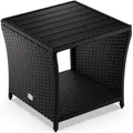Produktbild: Polyrattan Beistelltisch mit wpc Tischplatte 45x45x40cm 80kg Belastbarkeit Wetterfest Outdoor Garten Terrasse Balkon Tisch Gartenmöbel schwarz