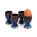 Produktbild: Sänger | Eierbecher Tokio 4 tlg, Eierhalter 4 Personen, Steingut Eier Becher Set, Erweiterung Frühstücksset, Eggcup Spülmaschinenfest, Eier Cup Blau-Schwarz mit Braunen Akzenten | PREMIUM COLLECTION