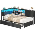 Produktbild: KIMENICH Polsterbett Jugendbett, Schlafsofa mit LED-Beleuchtung und USB-Ladestation (1-tlg., Ohne Matratze), Tagesbett mit Lattenrost aus Metall und 2 Schubladen, 90x200cm schwarz 112 cm x 223 cm x 99 cm