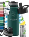 Produktbild: Trinkflasche Edelstahl ACTIVE FLASK + Strohhalm (3 Deckel) BPA-frei, Auslaufsicher, Kohlensäure geeignet - Wasserflasche Fahrrad Thermosflasche Isoliert Isolierflasche Sport Wasser Flasche Kinder Tee