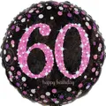 Produktbild: AMSCAN 3378801 Folienballon Happy Birthday 60 - Ø 43 cm, schwarz/pink, Konfetti