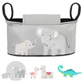 Produktbild: GLÜCKSWOLKE Kinderwagen Organizer - 12 Motive, Kinderwagentasche verschließbar, Kinder Buggy Tasche mit Feuchttuchspender, Aufbewahrungstasche - Pushchair Pram Baby Organiser Elefant Grau