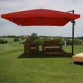 Produktbild: Gastronomie-Ampelschirm MCW-A96, 3,5x3,5m (Ø4,95m) Polyester/Alu 25kg ~ Flap, bordeaux ohne Ständer, drehbar