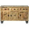 Produktbild: SIT Möbel Sideboard auf Rollen | Mangoholz lackiert | 3 Schubladen und 3 Türen | natur-schwarz | B 140 x T 40 x H 86 cm | 01903-04 | Serie RUSTIC