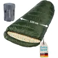 Produktbild: Skandika Schlafsack Vegas | XXL Mumienschlafsack mit Polycotton Innenfutter, für Erwachsene, koppelbar, 3 Jahreszeiten, bis -12°C, 220 x 110 cm | Winter Outdoor Camping Wandern (RV Links, Dunkelgrün)