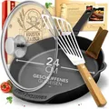 Produktbild: KRUSTENZAUBER 24cm Gusseisenpfanne Induktion Set - Fein Geschliffene Gusseisen Pfanne - Ideale Grillpfanne Induktion, Eisenpfanne, Cast Iron Pan, B...