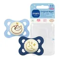 Produktbild: MAM Original Night Schnuller, 0-6 Monate, Fuchs/Mond, 2 Stück | Leuchtet im Dunkeln, Für Neugeborene, Stillfreundlich, Zahnfreundliches Design, SkinSoft Silikon, Inkl. Sterilisierbox