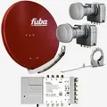 Produktbild: Fuba 85cm Alu SAT-Schüssel rot Set 2 Satelliten Multischalter 8 Teilnehmer
