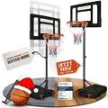 Produktbild: VALENESS® Basketballkorb Outdoor - [150 bis 210 cm] Höhenverstellbarer und Wetterfester Ständer - Profi Korb Mit Basketball und Pumpe (Kinder)